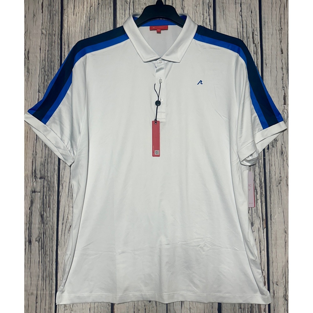 Redvanly Sevigne Polo Mens XXL Bright‎ White Blue Stripe Golf Shirt R2512 NWT